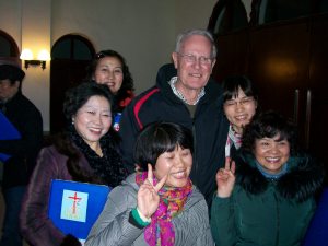 Robin with choir members, excitedly awaiting for Christmas Eve.