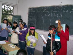 Shepherd 1, watching his flock: "Am I dreaming? I hear singing." Shepherd 2: "Help! There are strange people in the sky!"