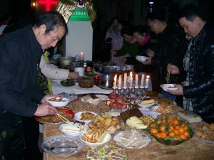 Digging in at our Christmas potluck