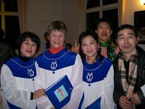 Getting ready in the upstairs' choir room