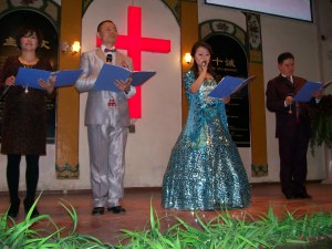 It's time for performances to begin!  Our announcers take center stage.