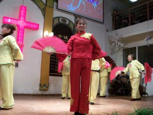 The church elderly with their Chinese fan dance routine.