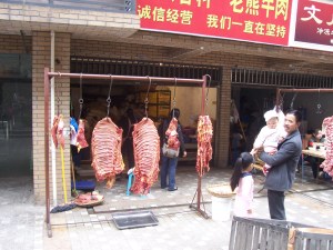 One of the new market stalls along the sidewalk leading to church..