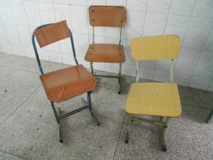 Our  classroom chairs , after years of abuse