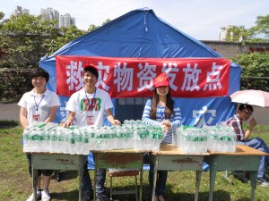 Students manned the tables to hand out free water after the meeting.