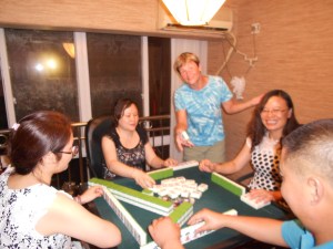 Cathy has decided to teach me to play mahjong.  Here she gathered her friends together and invited me along.