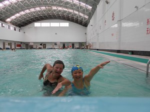Cathy and I finally make it for our first swimming lesson.  