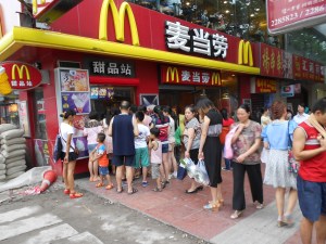 In downtown Luzhou, our McDonalds always has a long line for ice-cream cones, served from this street-side walk-up window.