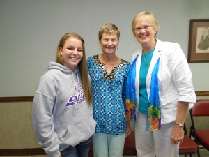 From Mackinaw, IL, Pastor Joy Schlesselman (right) brought high school senior  Jessie Kilbride for a little discussion about mission opportunities through our UMC.  Thanks for that, Joy!