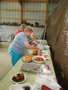Our picnic spread included hotdogs and hamburgers.