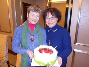 My Luzhou Birthday gathering:  Me and Li Xiaolian (Cathy) with my birthday cake.