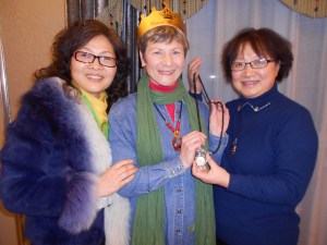 Ms. Liu (left), who ordered all our dishes, and Cathy, presenting me with a birthday necklace. 