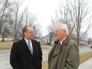 My brother, Attorney Paul Wieck (left) and Uncle Chuck (right), retired physics teacher at Lakeland College, talk after the service.  