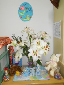 In my home, it's "Happy Easter!  Happy Spring!"