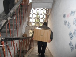 The campus workers worked tirelessly trekking up and down my stairwell to move all my things.